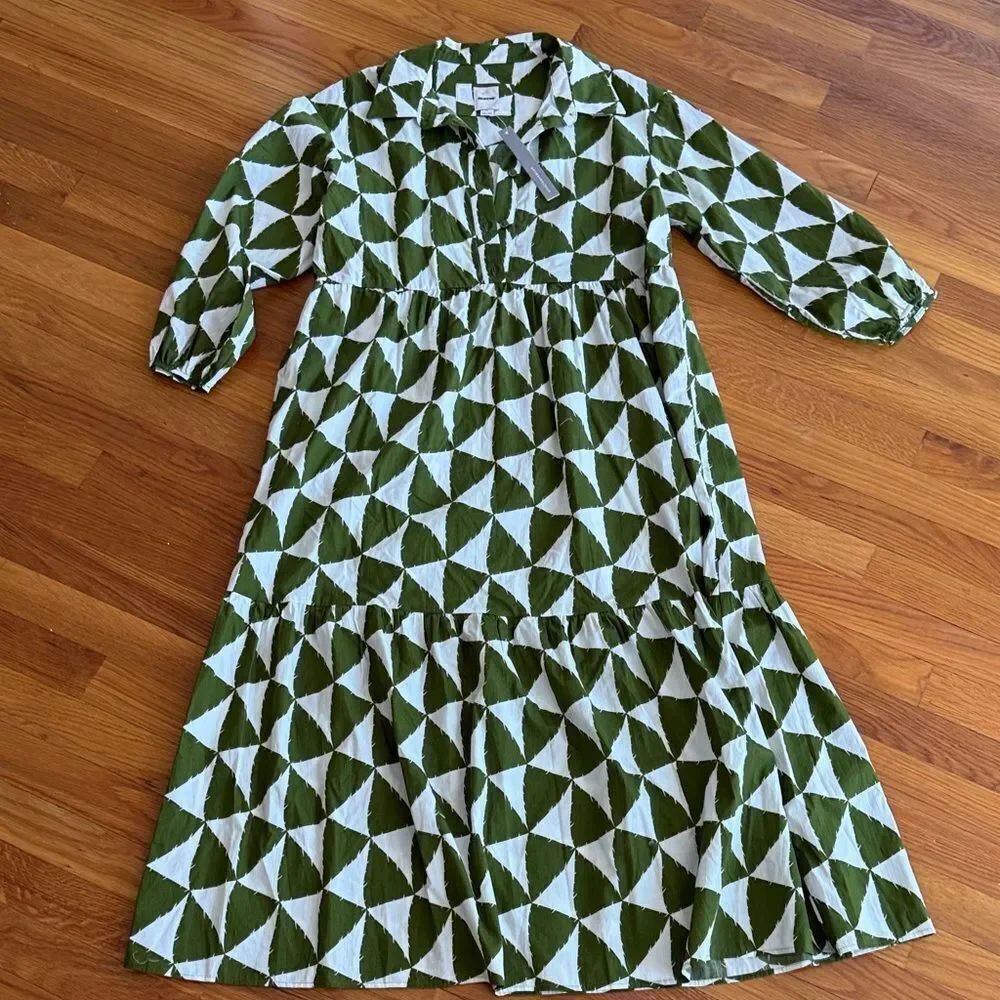 Anthropologie Maeve The Bettina Tiered Shirt Dress Green - Picture 5 of 8